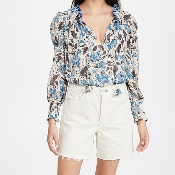 NWOT JOIE cream/blue floral smocked peasant blouse size XS new without tags - Picture 12 of 12